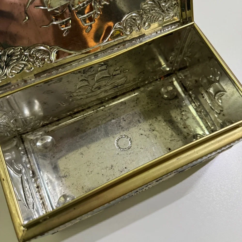 Vintage Bering Galleon Chest Cigar Tin Box Western Germany Nautical Ship Graphic
